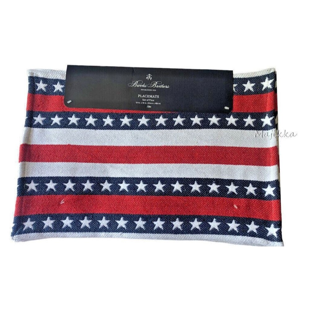Brooks Brothers Placemats Set of 4 Patriotic 4th of July Summer Stars Stripes